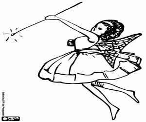 desenho de Jovem fada com varinha em ação para colorir