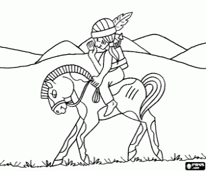 desenho de Jovem guerreiro índio a cavalo para colorir