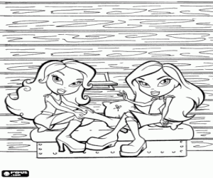 desenho de Jovens mulheres sentadas, Bratz para colorir