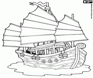 desenho de Junco, um barco asiático para colorir