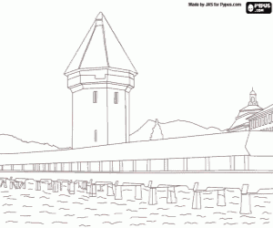 desenho de Kapellbrücke, Lucerna, Suíça para colorir
