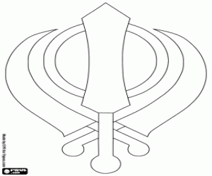 desenho de O khanda, símbolo dos Sikhs para colorir