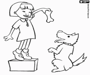 desenho de Kiku com seu cão para colorir