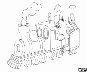 desenho de Kretk mole e a locomotiva a vapor para colorir