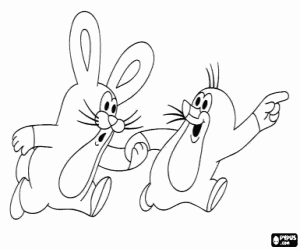 desenho de Krtek a pequena toupeira e a lebre para colorir