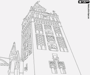 desenho de La Giralda, Catedral de Sevilha, Espanha para colorir