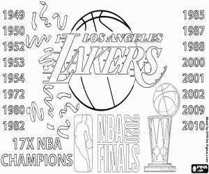 desenho de Lakers, campeões da NBA em 2020 para colorir