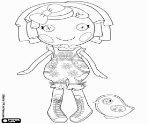 desenho de Lalaloopsy e um passarinho para colorir
