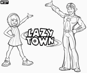 desenho de LazyTown. Sportacus e Stephanie para colorir