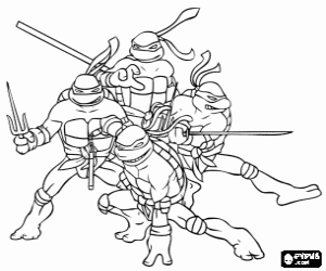 desenho de Leo, Mike, Raph, Don, ninja taratugas para colorir