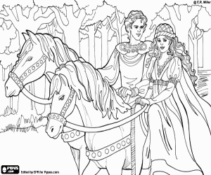 desenho de Leonora andando a cavalo para colorir