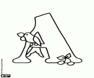 desenho de Letra A e um passarinho para colorir