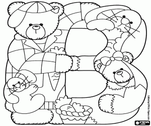 desenho de Letra B com ursos e coelhos para colorir