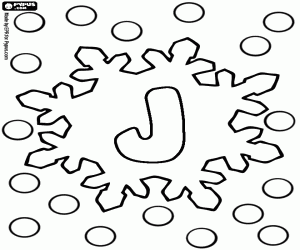 desenho de Letra J, alfabeto com flocos de neve para colorir