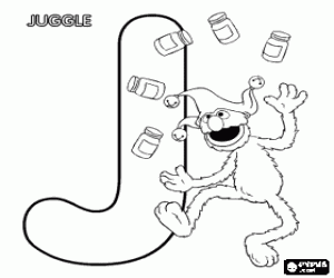 desenho de Letra J e Grover de Sesame Street para colorir