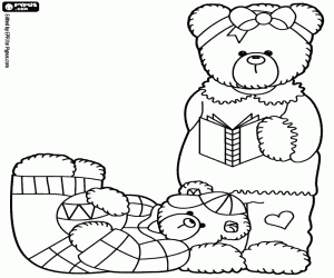 desenho de Letra J e mamãe urso com ursinho para colorir