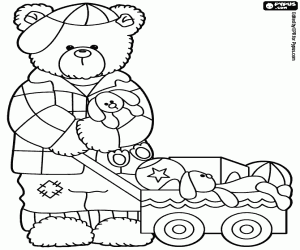 desenho de Letra L com um urso e um carrinho para colorir