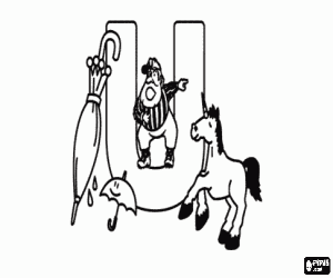 desenho de Letra maiúscula U com objetos para colorir