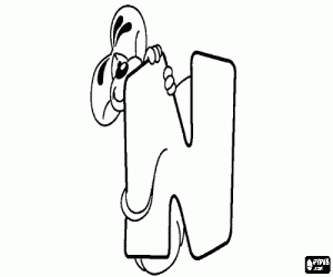 desenho de Letra N com o ratinho travesso para colorir
