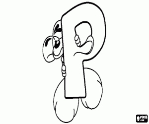 desenho de Letra P com o ratinho travesso para colorir