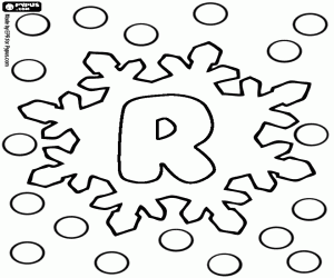 desenho de Letra R, alfabeto com flocos de neve para colorir