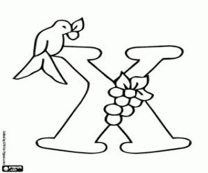 desenho de Letra X com um passarinho para colorir