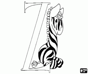 desenho de Letra Z com uma pequena zebra para colorir