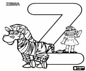 desenho de Letra Z com uma zebra e Dawn Prairie para colorir