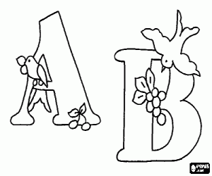 desenho de Letras A e B, com belos pássaros para colorir