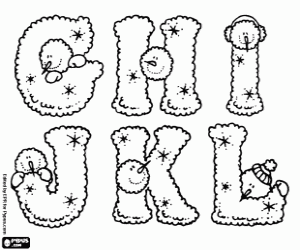 desenho de Letras da G até L com bonecos de neve para colorir