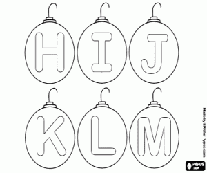 desenho de Letras de H à M, bolas de Natal para colorir