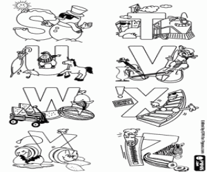 desenho de Letras de S a Z, alfabeto decorado para colorir