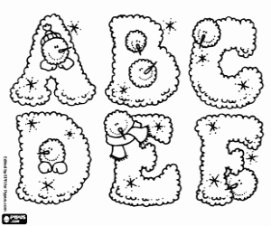 desenho de Letras de À ate F e bonecos de neve para colorir
