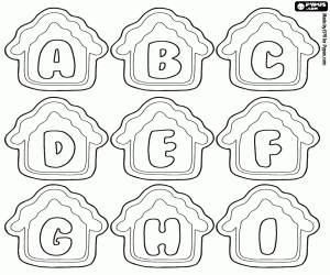 desenho de Letras de À I nas casas de biscoito para colorir