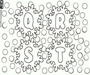 desenho de Letras em flocos de neve Q, R, S, T para colorir