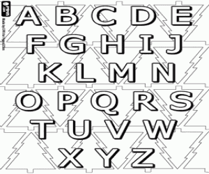 desenho de Letras maiúsculas e abetos de Natal para colorir