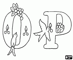 desenho de Letras S e P, com frutas e aves para colorir
