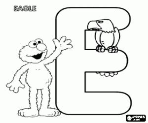 desenho de Letter E com Elmo e uma águia para colorir