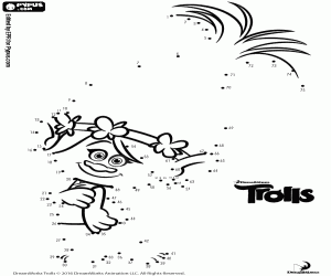 desenho de Ligue os pontos de Poppy, Trolls para colorir