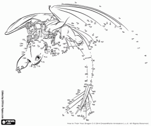 desenho de Ligue pontos de Soluço e Banguela para colorir