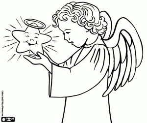 desenho de Lindo anjo e uma estrela para colorir