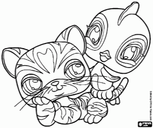 desenho de Littlest PetShop, pássaro e tigre para colorir