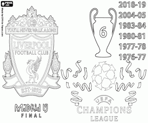 desenho de Liverpool, Champions League 2019 para colorir