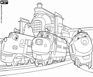 desenho de Locomotivas na estação de Chuggington para colorir