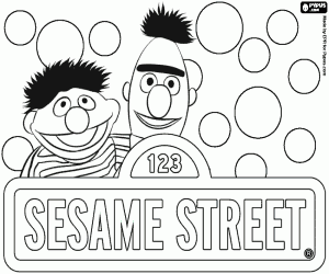desenho de Logo de Sesame Street com Ênio e Beto para colorir