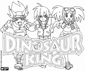 desenho de Logo Dinosaur King e protagonistas para colorir