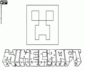 desenho de Logotipo de Minecraft e um Creeper para colorir