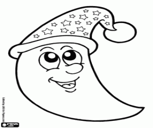 desenho de Lua com touca de dormir para colorir