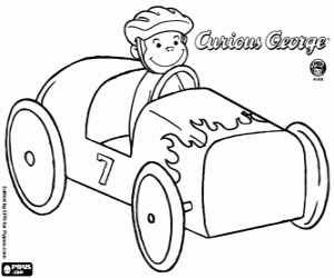desenho de O macaco George, na corrida de carros para colorir