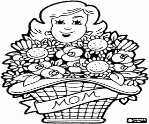 desenho de Mãe com um lindo buquê de flores para colorir